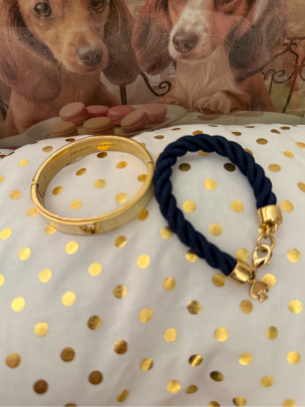 Kate Spade Gold/Cream Bangle with Navy Braided Rope Bracelet Set